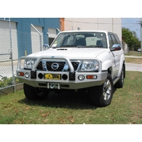 ECB Silver Hammertone Winch BullBar with Bumper Lights to suit Nissan Patrol GU Y61 3.0LT TD 10/04 - 04/16