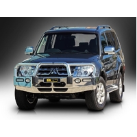 ECB Polished BullBar with Bumper Lights to suit Mitsubishi Pajero NW 10/11 - 06/14