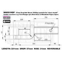 Mister Hitches Ball Mount Pajero Sport 3650Kg 57Mm Drop, 221Mm Length, 40Mm P/Hole