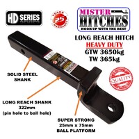 Mister Hitches Ball Mount H/Dty 3650Kg 57Mm Drop 31Mm Rise, Long Solid Shank 322Mm