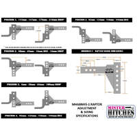 Mister Hitches Ball Mount Raptor 4500Kg Adr Adjustable W/1-1/4&quot; Ball Hole + Mhrb