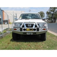 ECB Silver Hammertone Winch BullBar with Bumper Lights to suit Nissan Patrol GU Y61 3.0LT TD 10/04 - 04/16