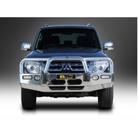 ECB Polished BullBar with Bumper Lights to suit Mitsubishi Pajero NW 10/11 - 06/14