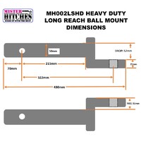 Mister Hitches Ball Mount H/Dty 3650Kg 57Mm Drop 31Mm Rise, Long Solid Shank 322Mm