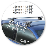 Prorack Silver 2 Bar Aero Through Bar kit to suit Audi A1/S1 Sportback 5dr Hatch (2012 - 2018)