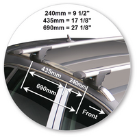 Prorack Silver 2 Bar Aero Through Bar kit to suit Audi A3/S3/RS3 Sportback 5dr Hatch (2013 - 2020)