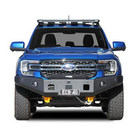 ECB Polished Tube/Textura Black Channel Single Hoop Winch Bar to suit Ford Ranger 05/22 - Onwards