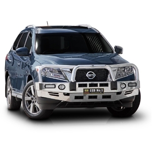 ECB Silver Hammertone BullBar with Bumper Lights to suit Nissan Pathfinder R52 Ex HYBRID 10/13 - 11/16